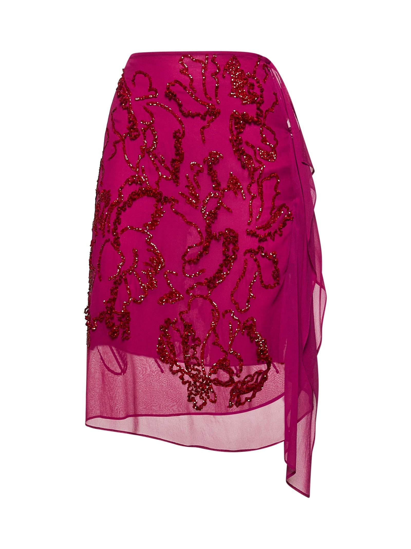 Dries Van Noten Women Fuchsia Georgette Embroidere Skirt - 1