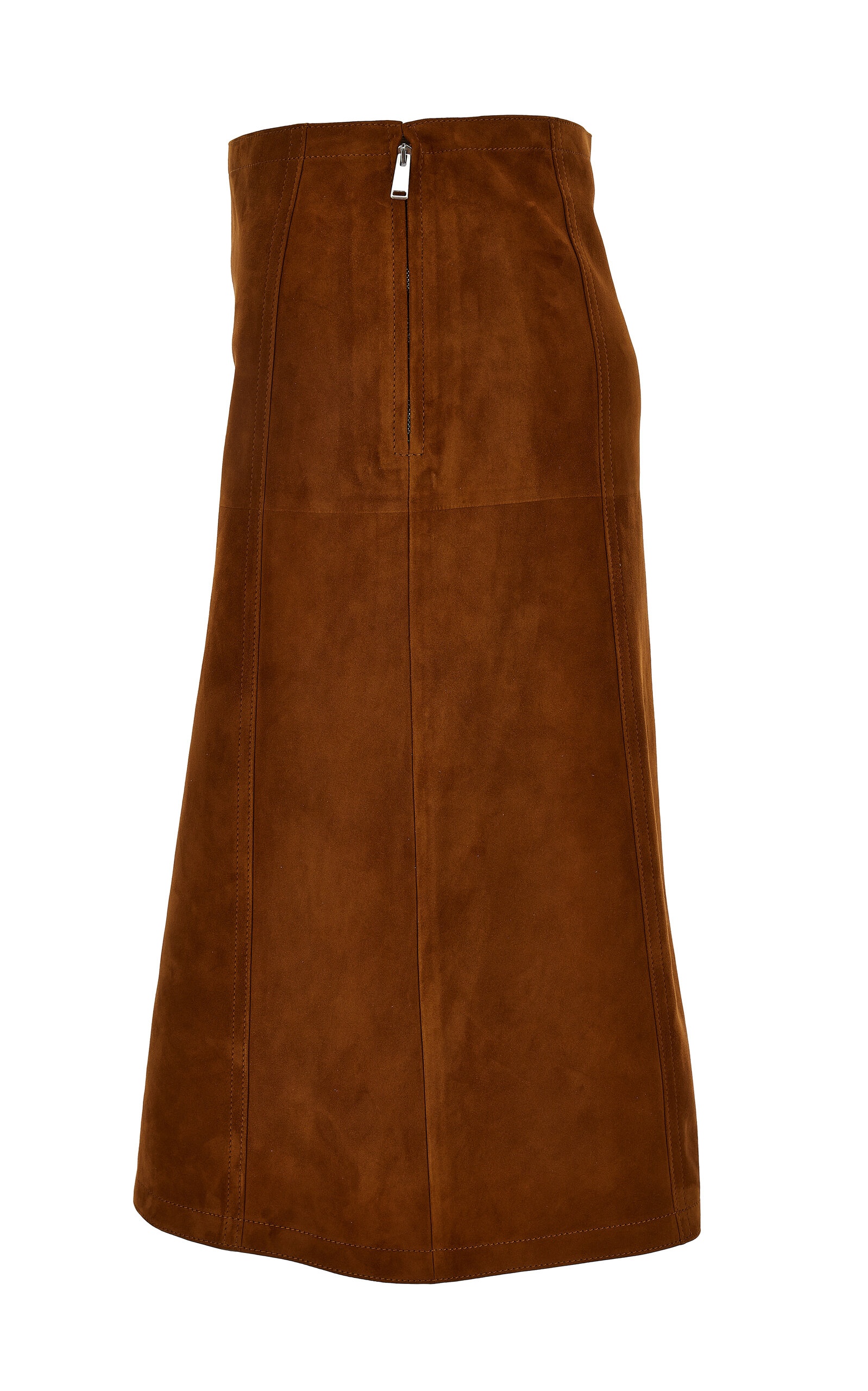 Suede-Effect Leather Knee-Length Skirt brown - 5