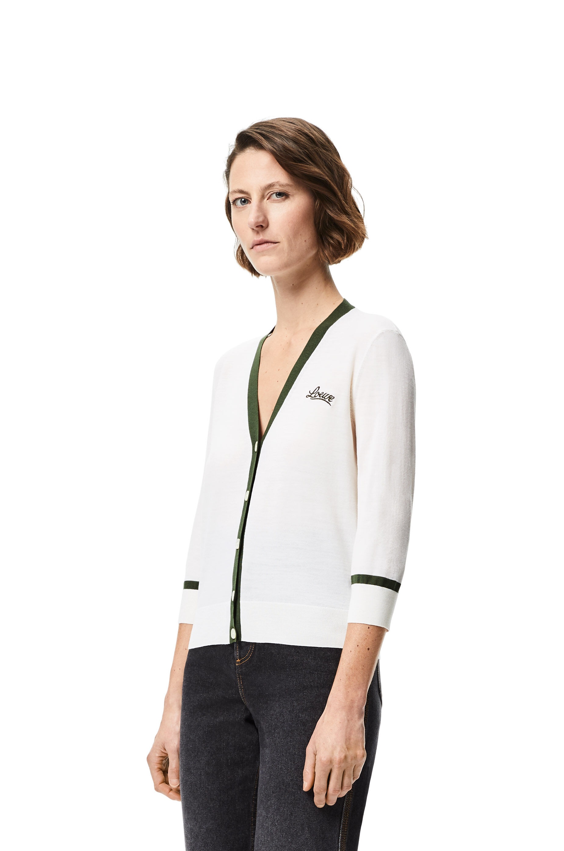 LOEWE lurex embroidered cropped cardigan in wool - 3