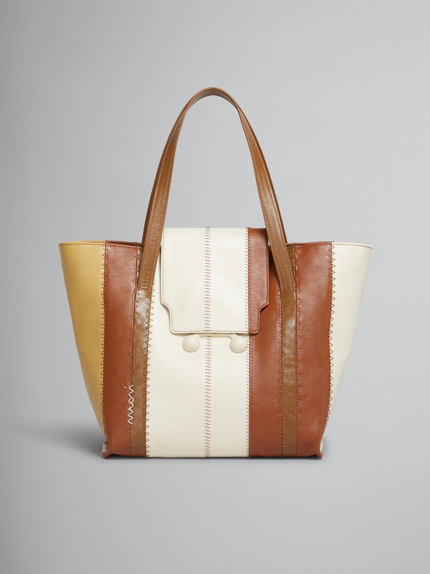 CREAM, BROWN, AND BEIGE LEATHER TRUNKAROO MEDIUM BAG - 1