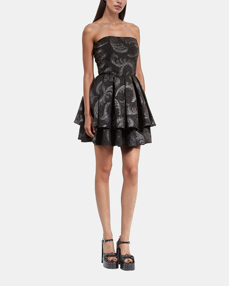 BLACK JACQUARD STRAPLESS SHORT DRESS 5