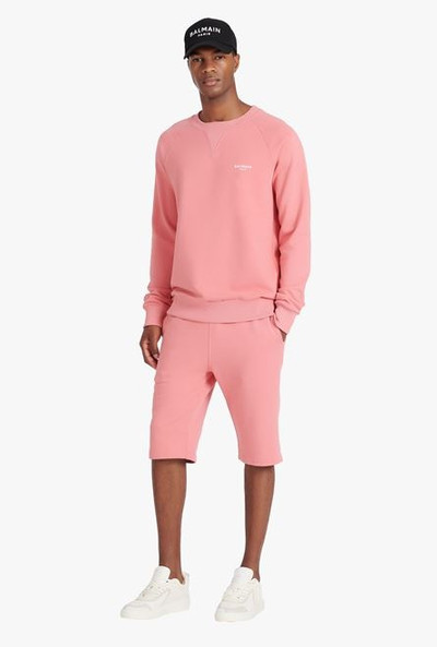 Balmain Salmon pink eco-designed cotton shorts with flocked white Balmain Paris logo outlook