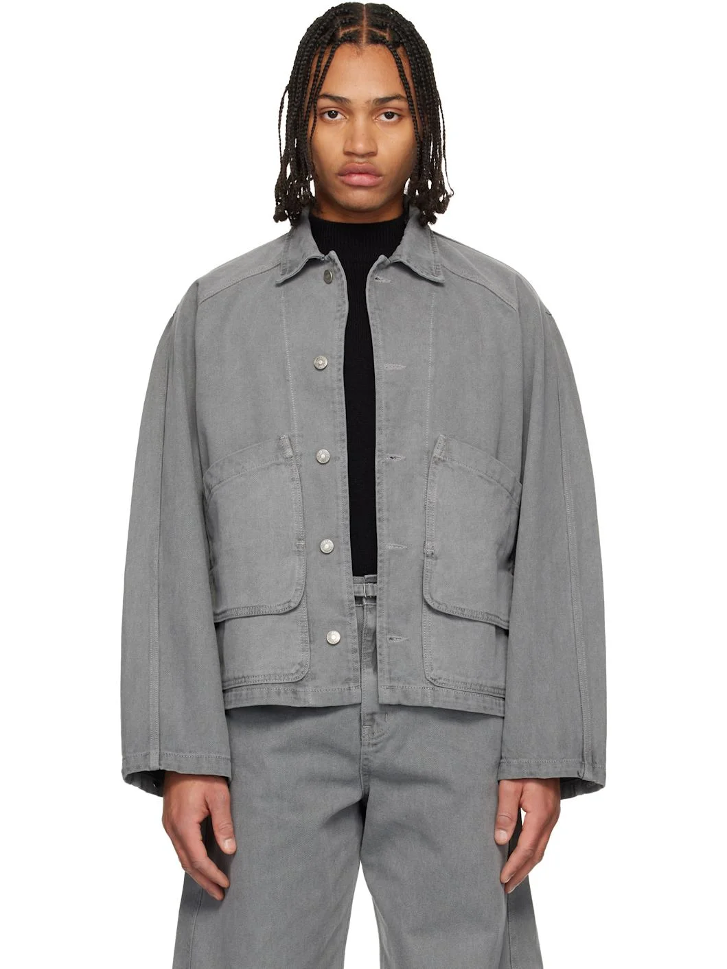 Gray Garment-Dyed Hunting Denim Jacket - 1