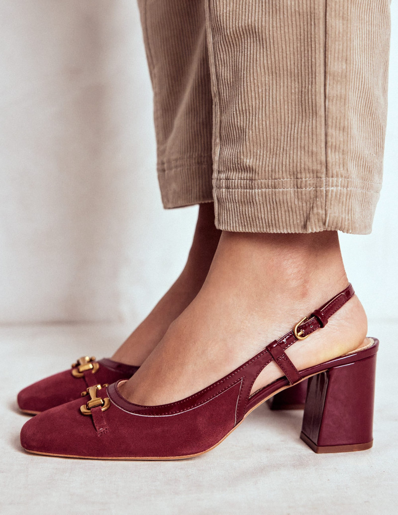 BODEN Iris Snaffle Slingback Heels-Oxblood outlook