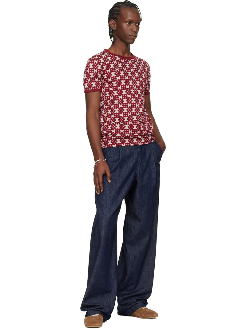 Dries Van Noten Off-White & Burgundy Jacquard T-shirt outlook