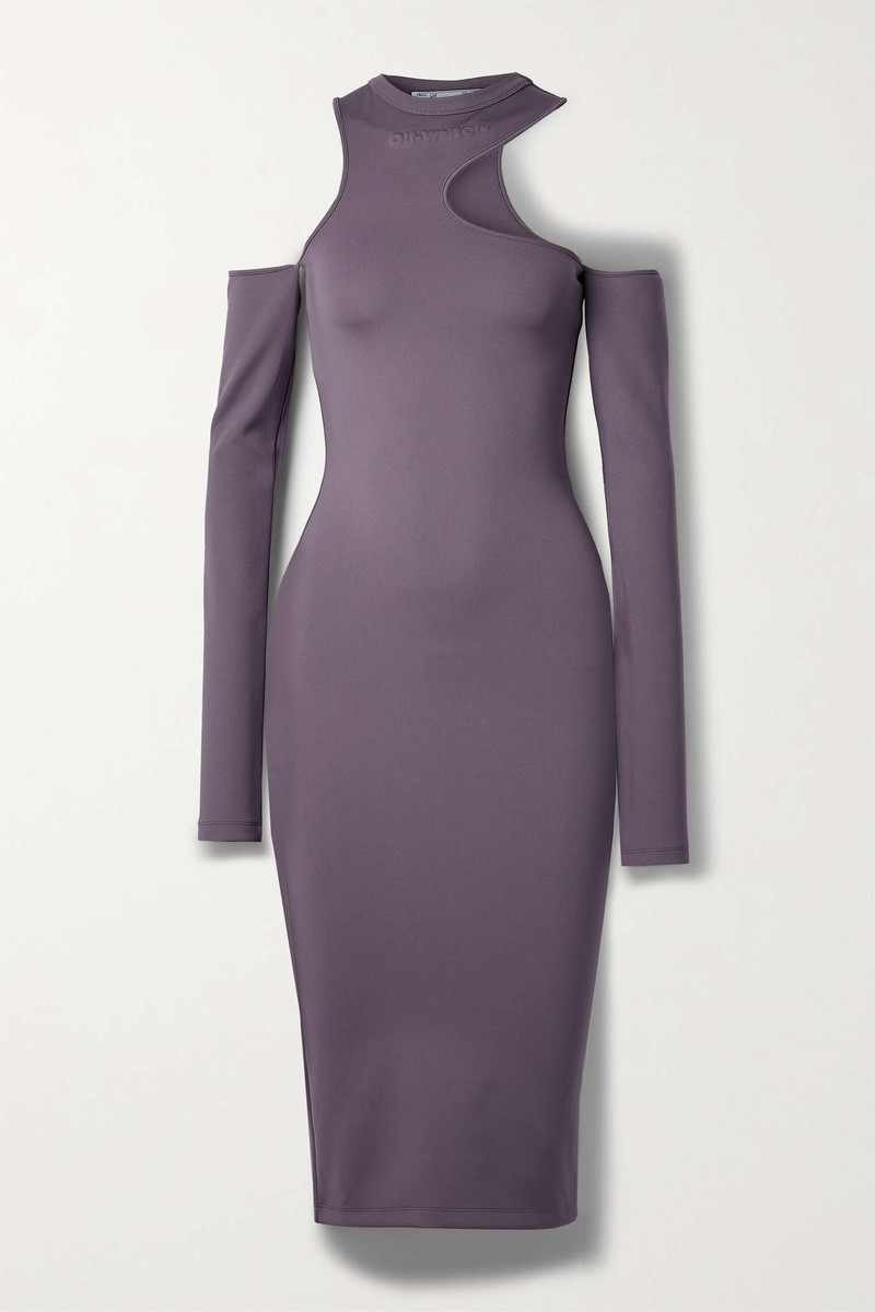 Cold-shoulder embossed stretch-jersey dress 1