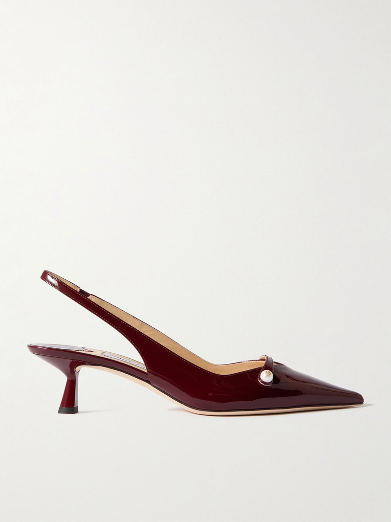 Amita 45 faux pearl-embellished patent-leather slingback pumps Burgundy 1