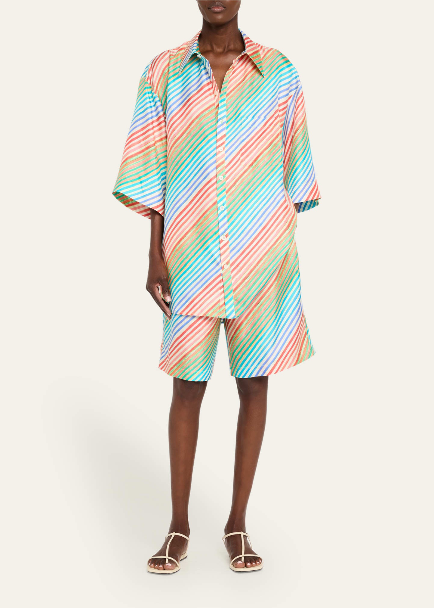 Crayon Stripe Silk Bias Shorts - 2