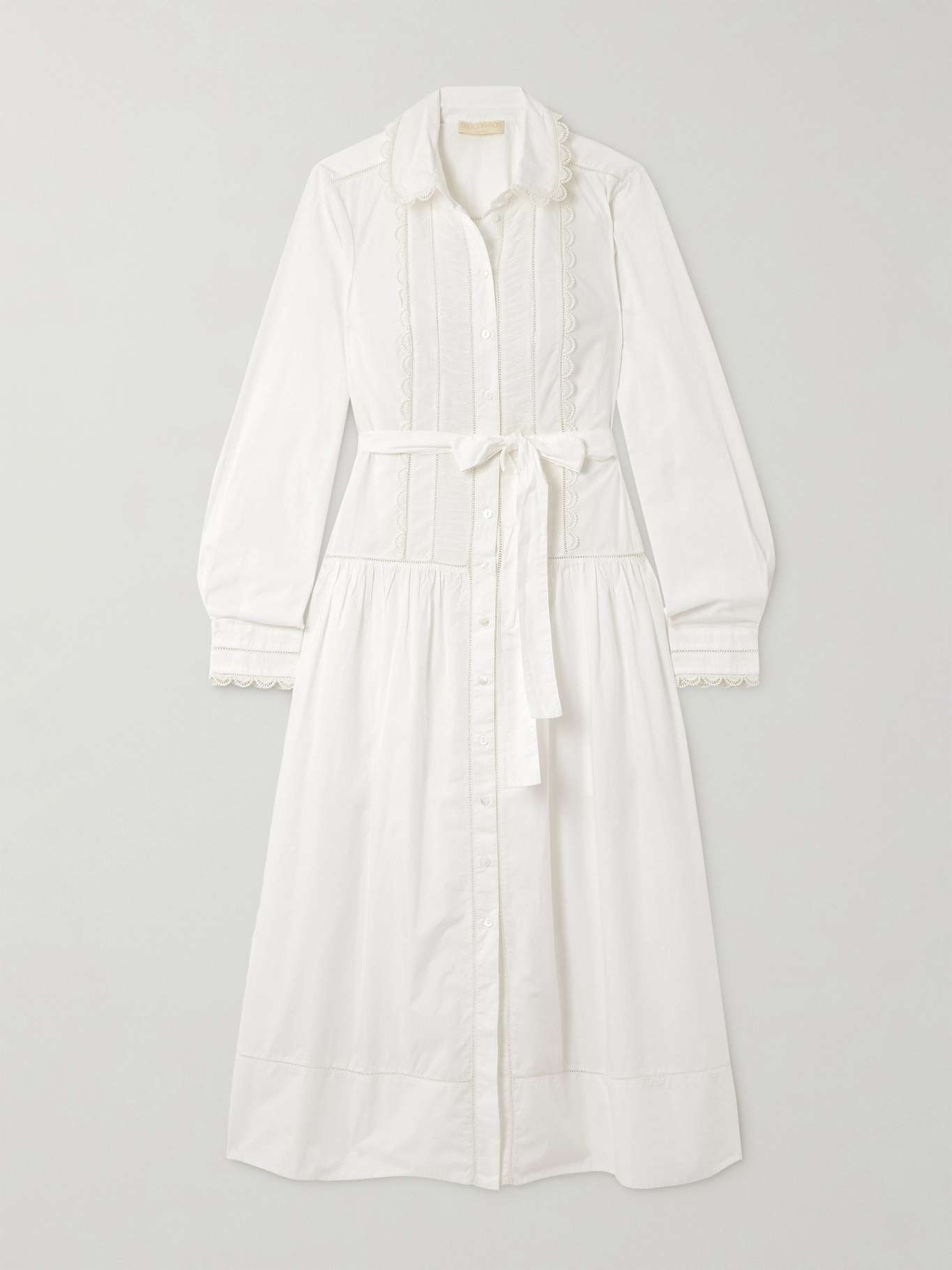 ULLA JOHNSON Ariane belted crocheted-trimmed cotton-poplin