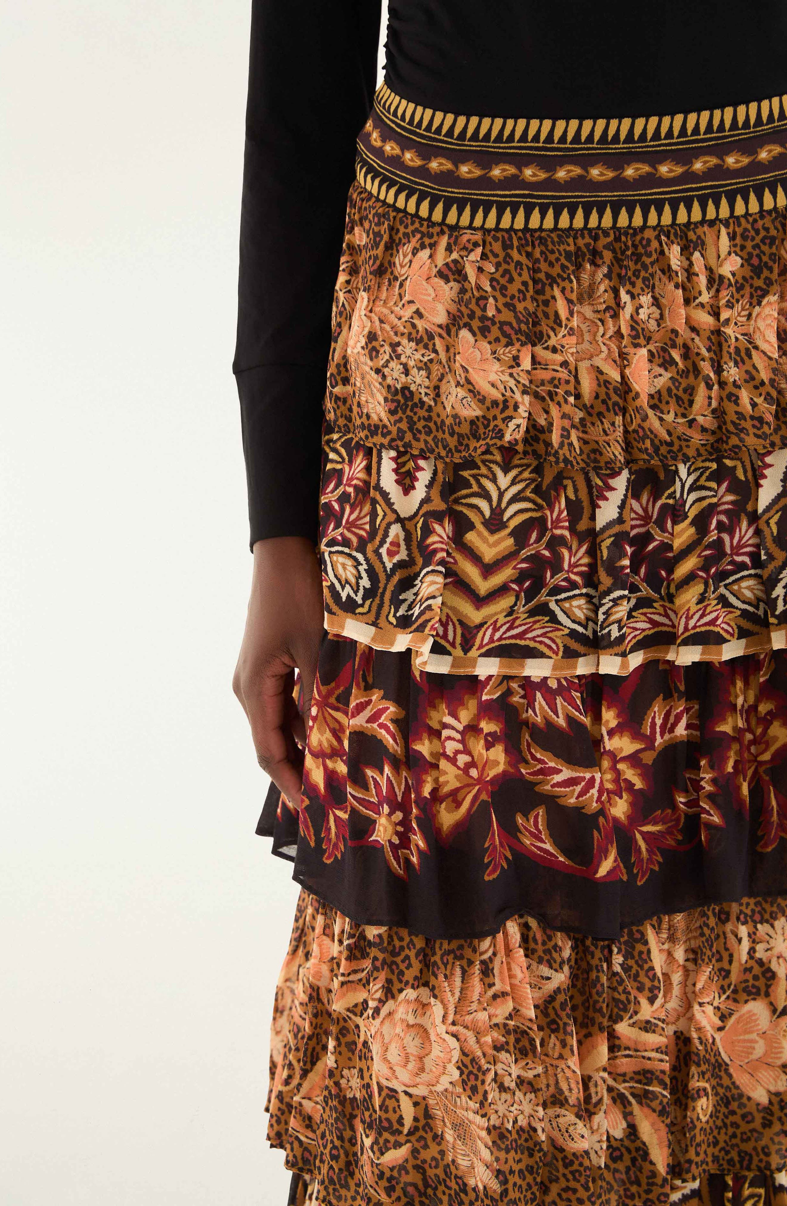 FARM Rio Mixed Scarf Print Tiered Ruffle Maxi Skirt in Mixed Scarves at Nordstrom - 4