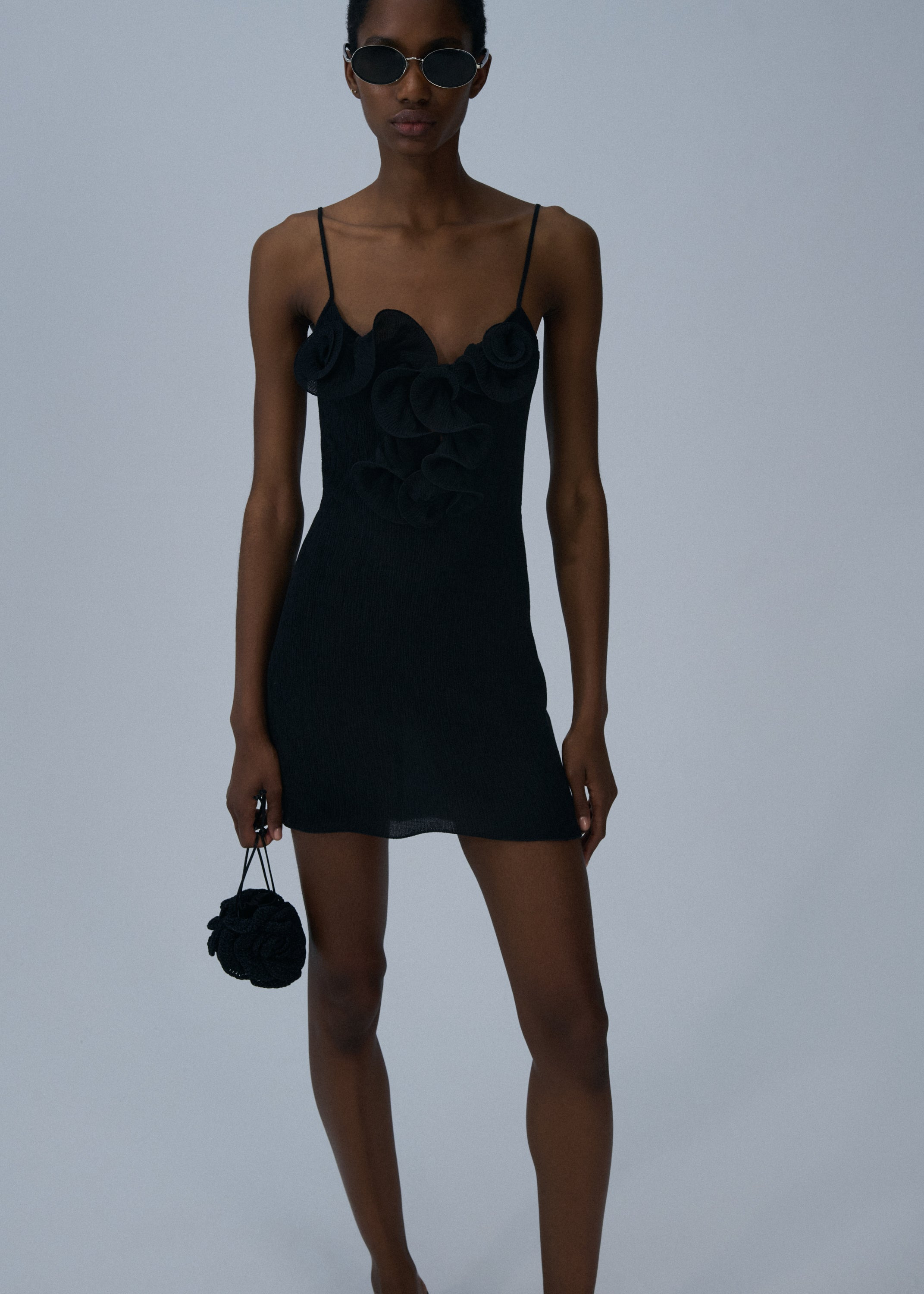 Sleeveless crepe beach mini dress in black - 3
