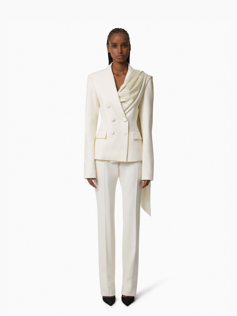 White Tailored Blazer With Scarf 1
