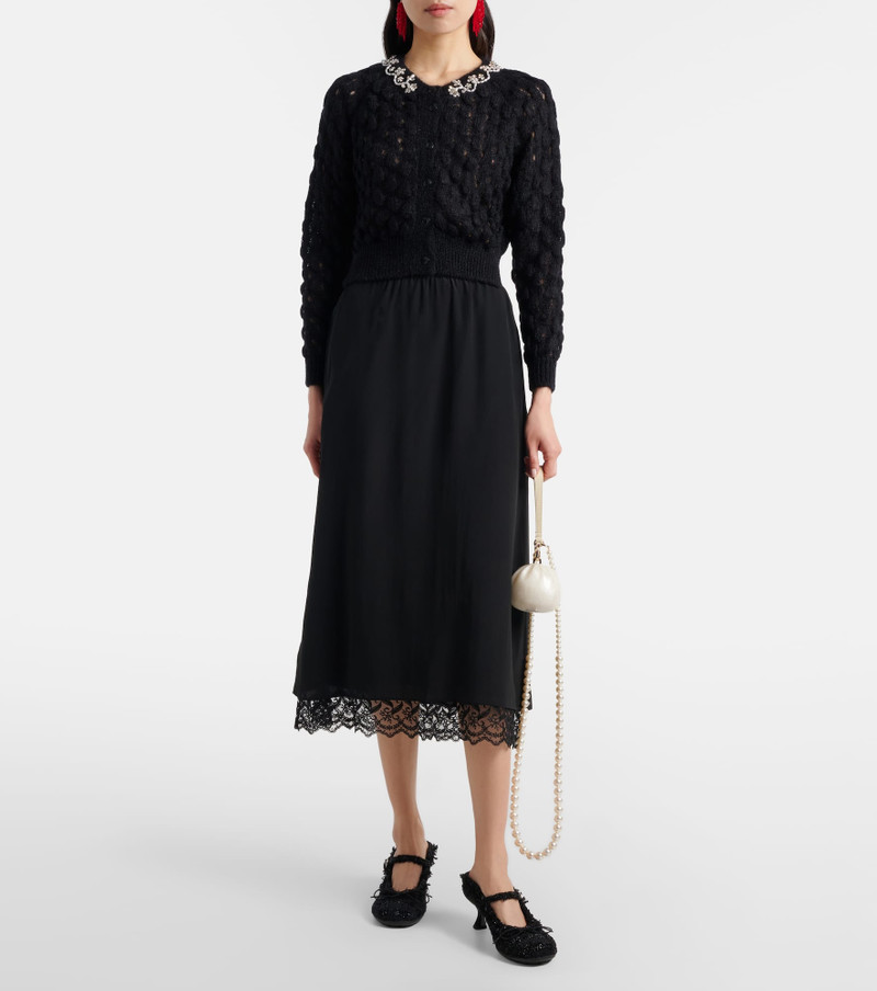 Simone Rocha Lace-trimmed crêpe de chine midi skirt outlook