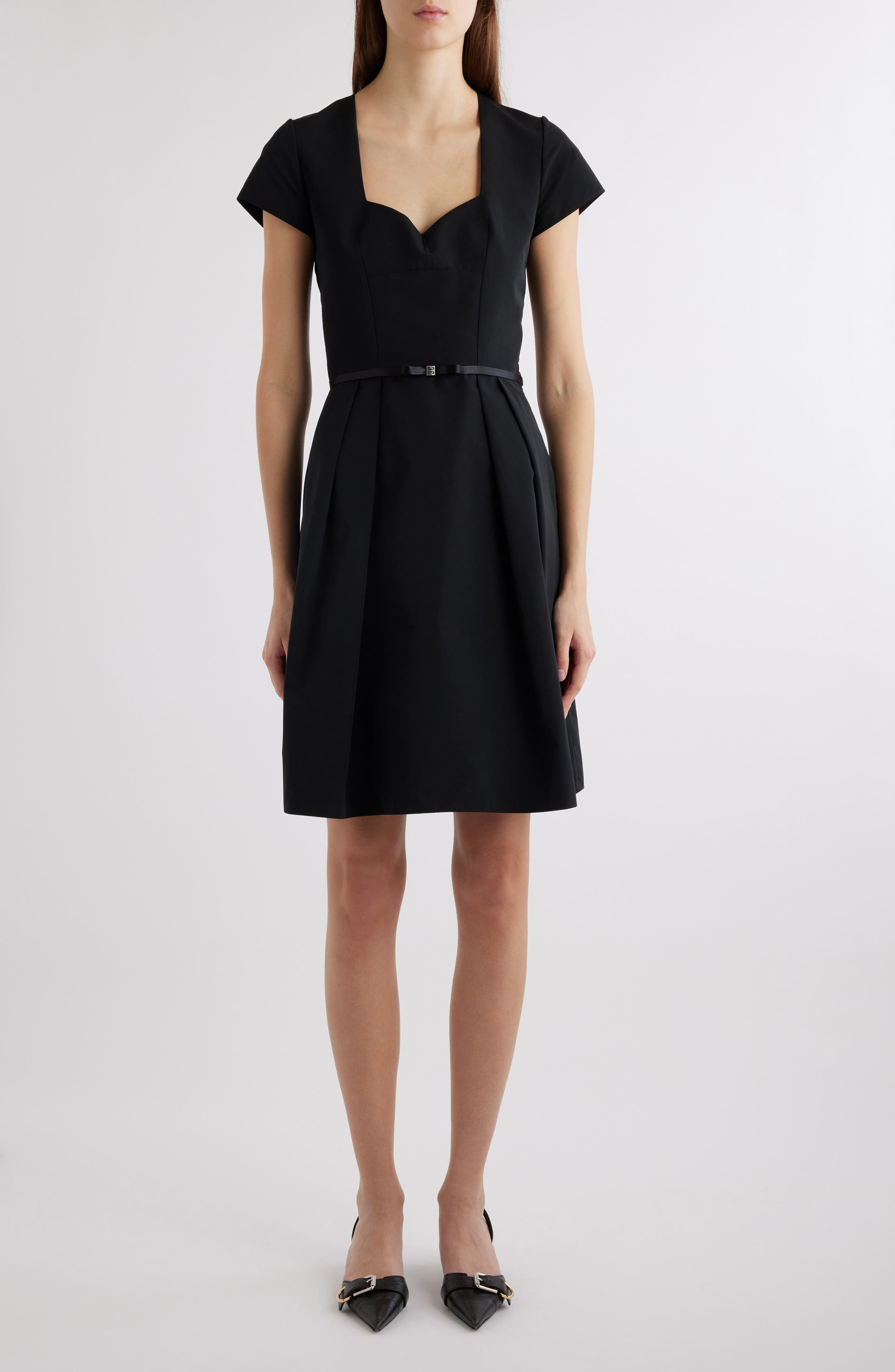 Short Sleeve Belted Fit & Flare Dress - 1