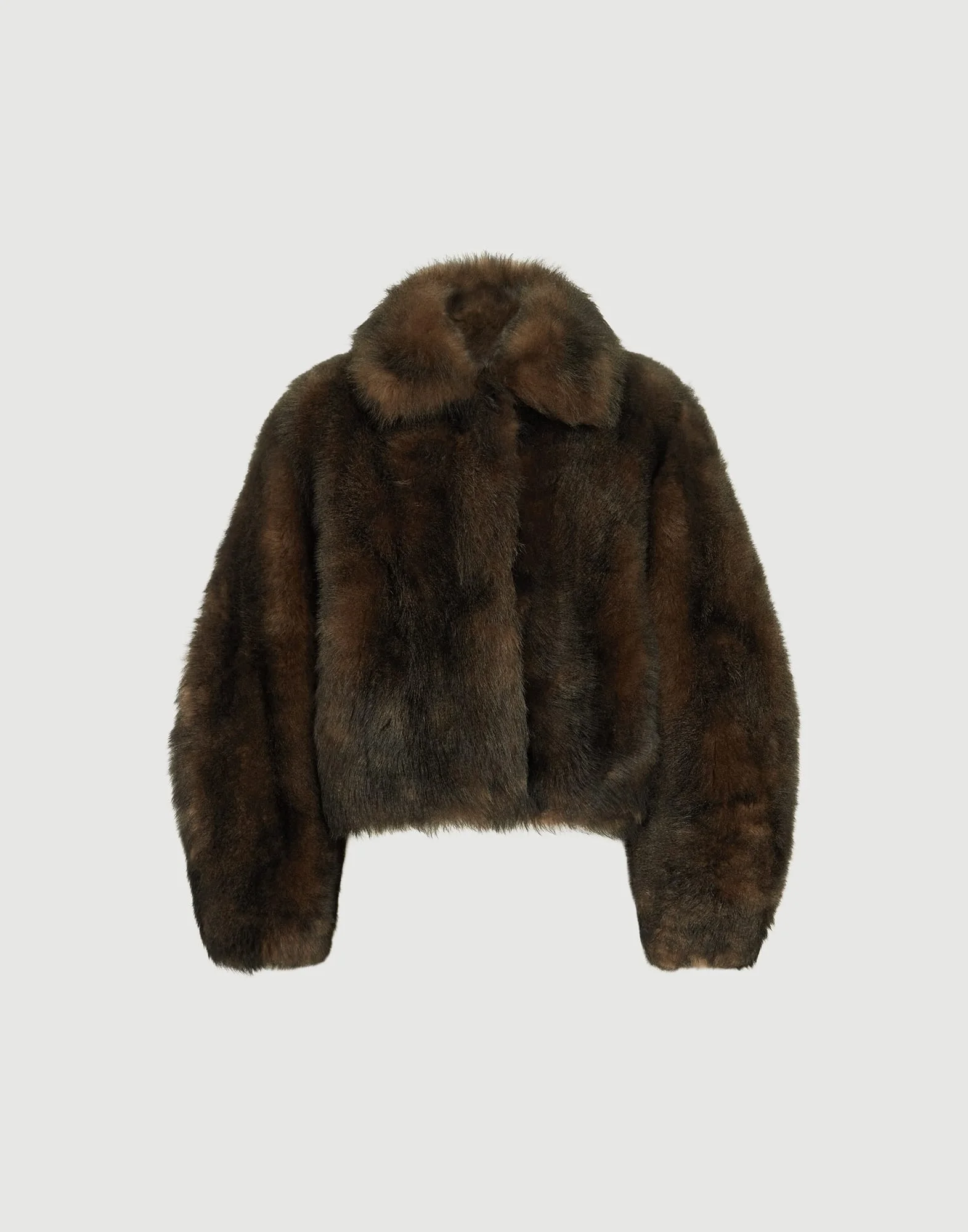 Soft shearling outerwear jacket with shiny zipper pull - 1