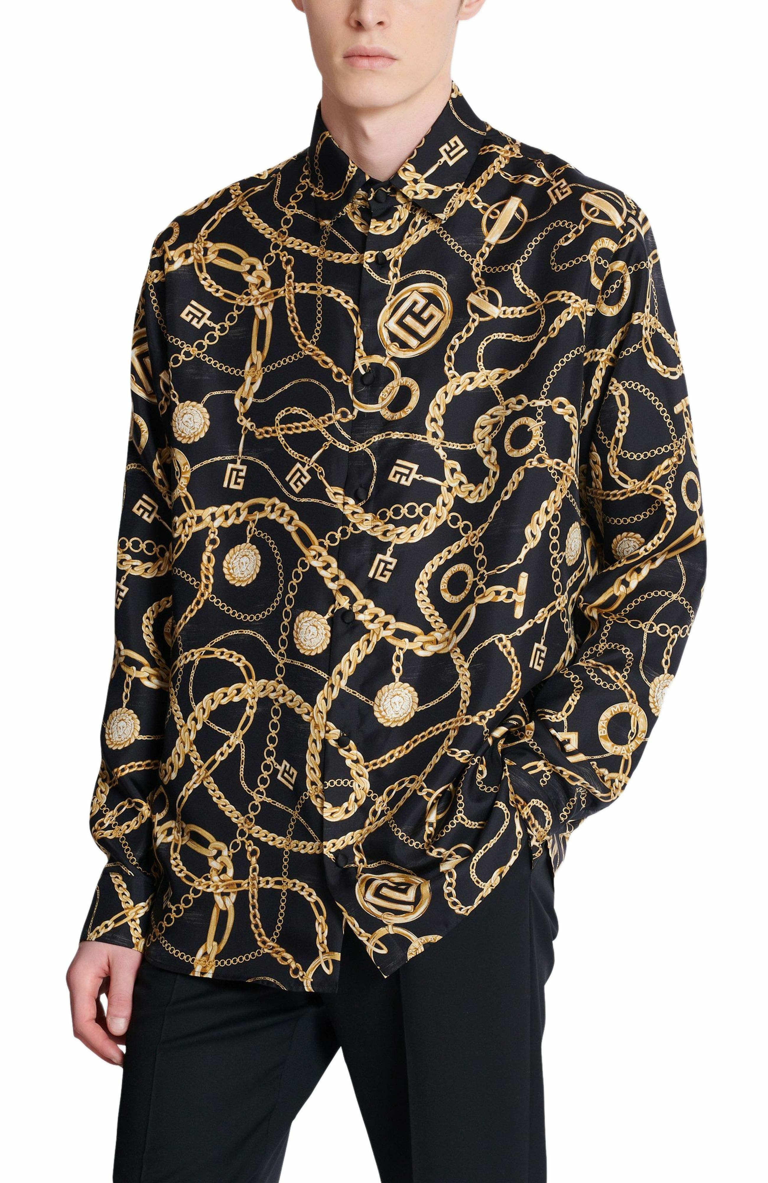 Balmain Printed silk shirt with Chaînes pattern in Multicolor at Nordstrom - 5