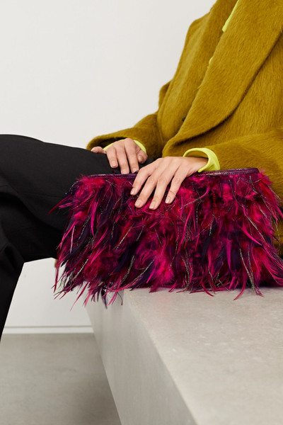 Dries Van Noten Feather-embellished croc-effect leather clutch outlook