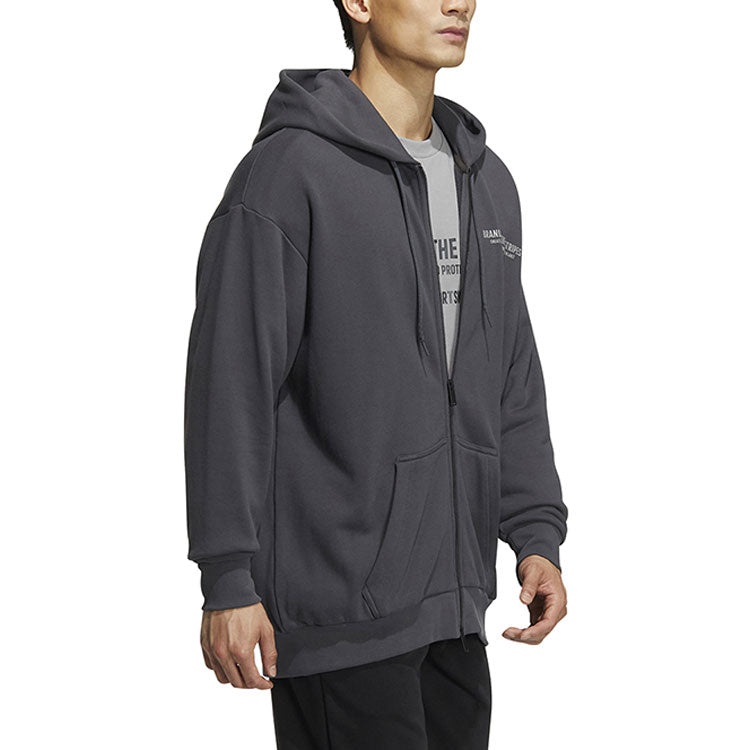 Men's adidas Alphabet Printing Pattern Drawstring Pullover Hooded Long Sleeves Jacket Gray HZ7028 - 4
