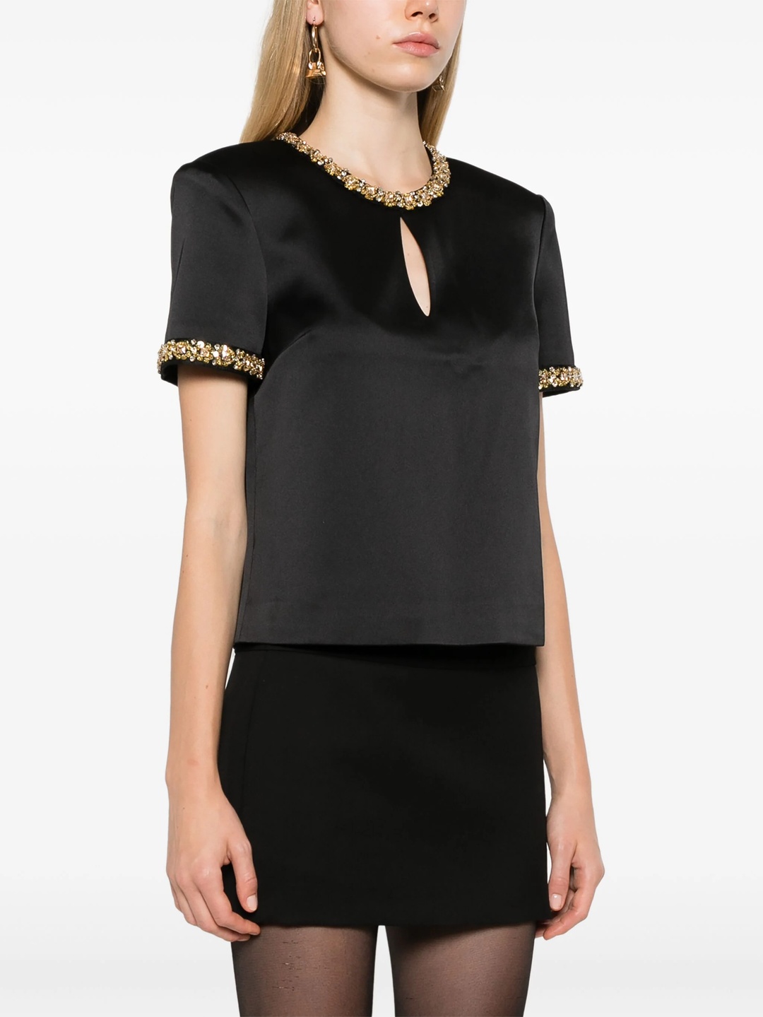 Black Satin Embellished Top - 3