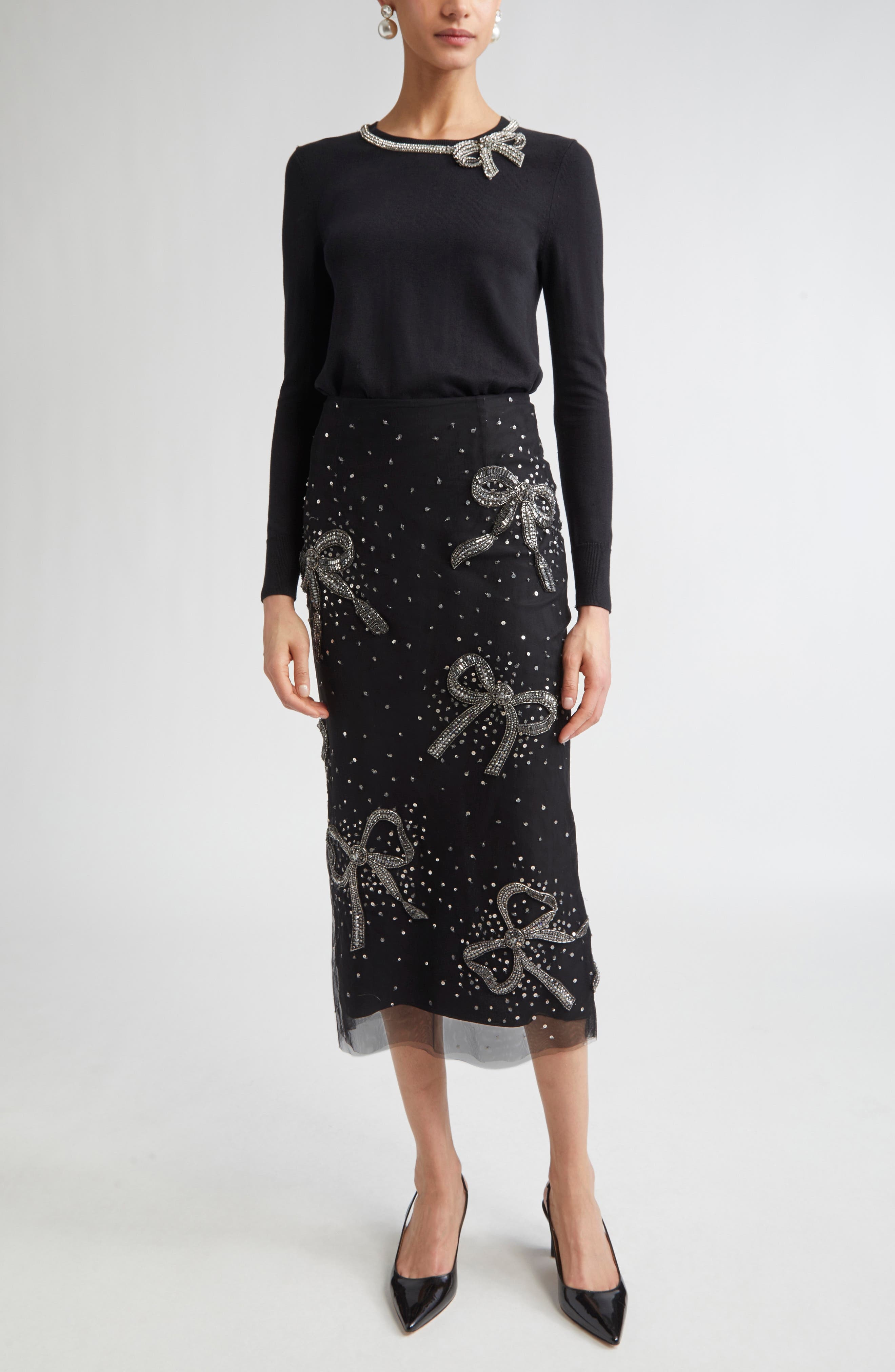 Carolina Herrera Bow Embellished Tulle Midi Skirt in Black at Nordstrom - 2