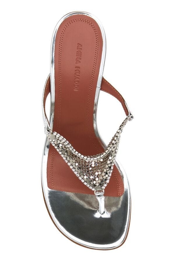 サンダル・ミュール AMINA MUADDI Silver leather Cameron thong mules Amina Muaddi Silver Leather Cameron Thong Mules Amina Muaddi