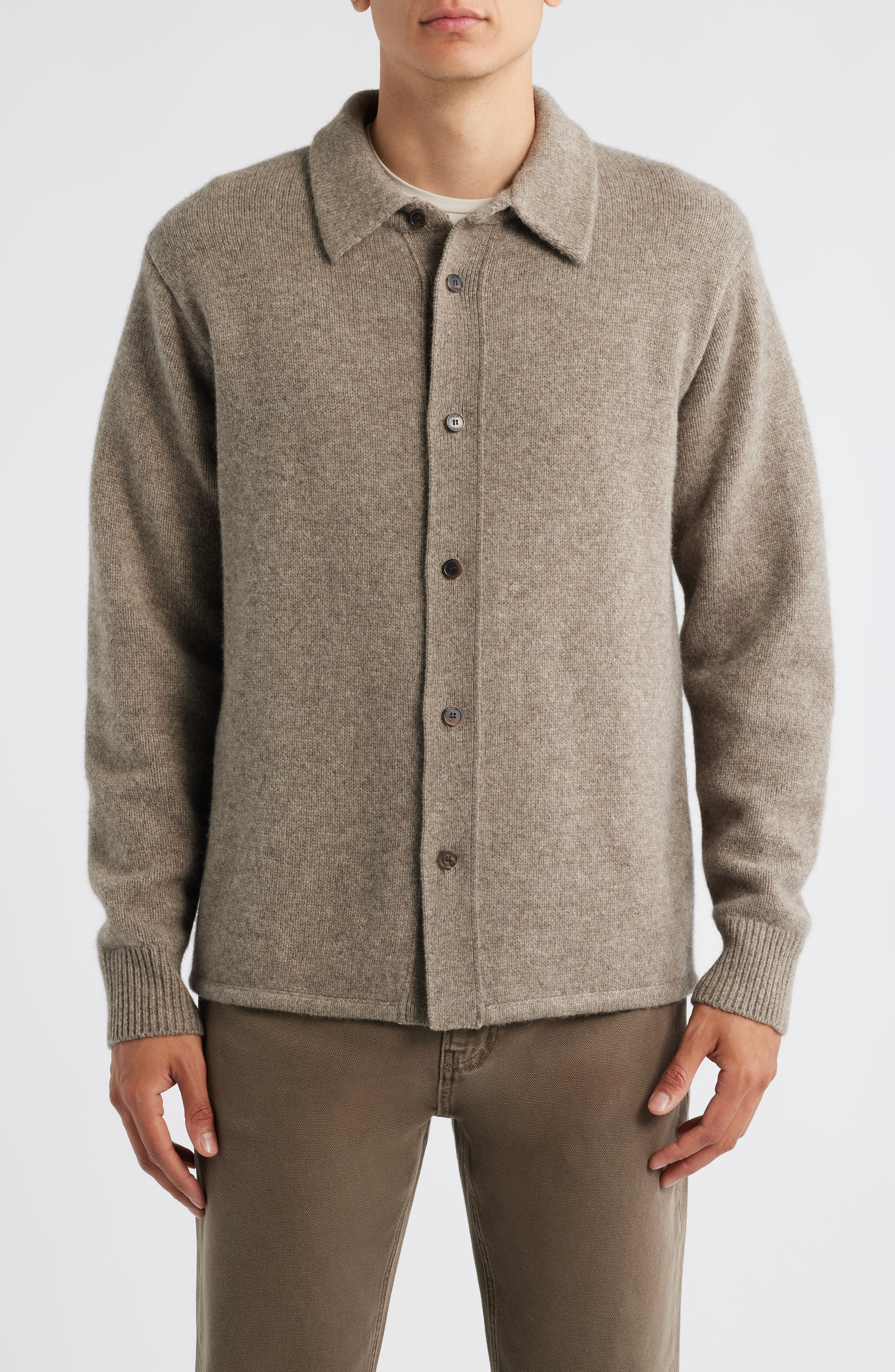 FRAME Yak Hair & Merino Wool Sweater Shirt in Dark Taupe at Nordstrom - 4