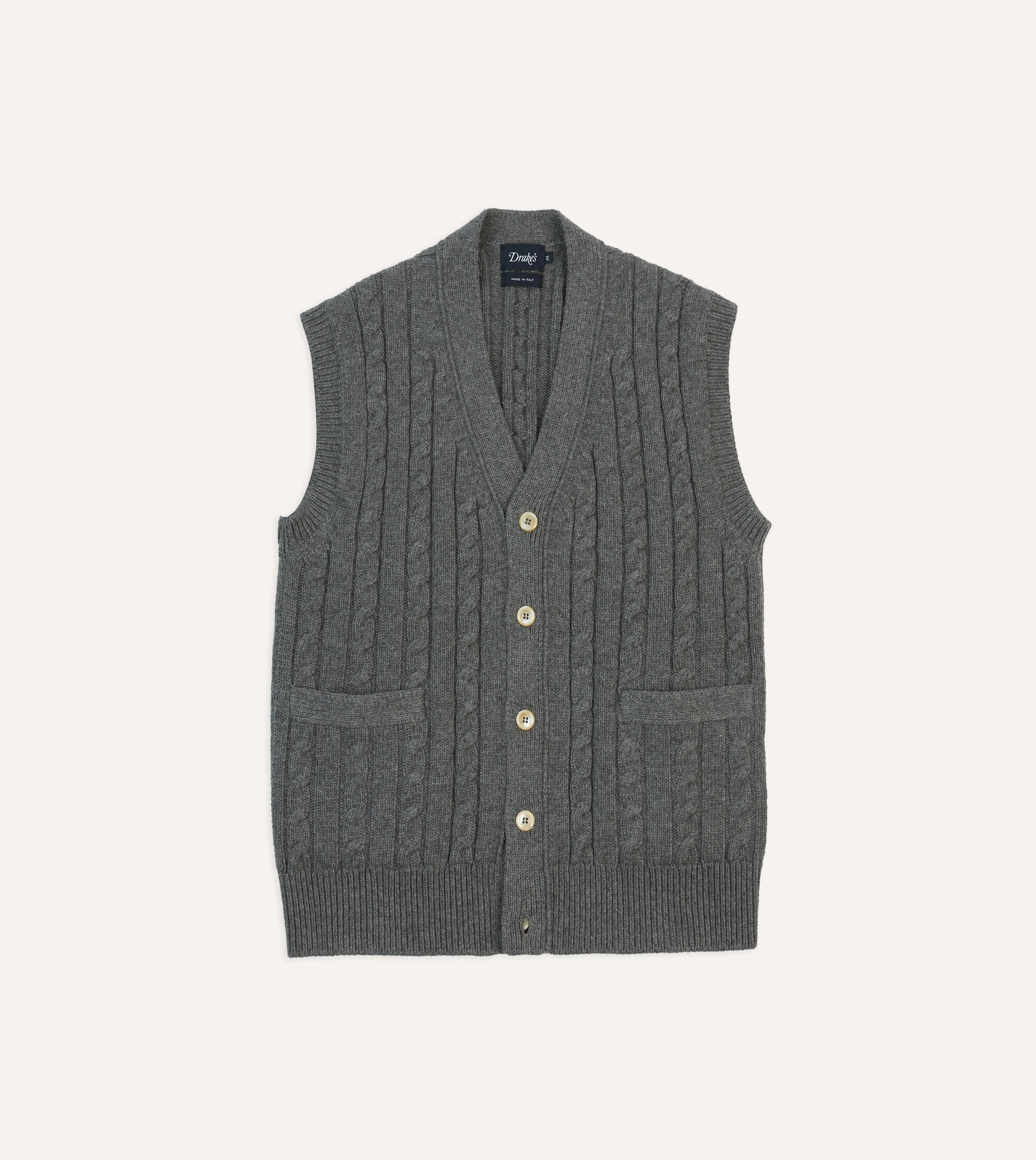 Grey Alpaca Lambswool Cable Knit Sleeveless Cardigan - 1