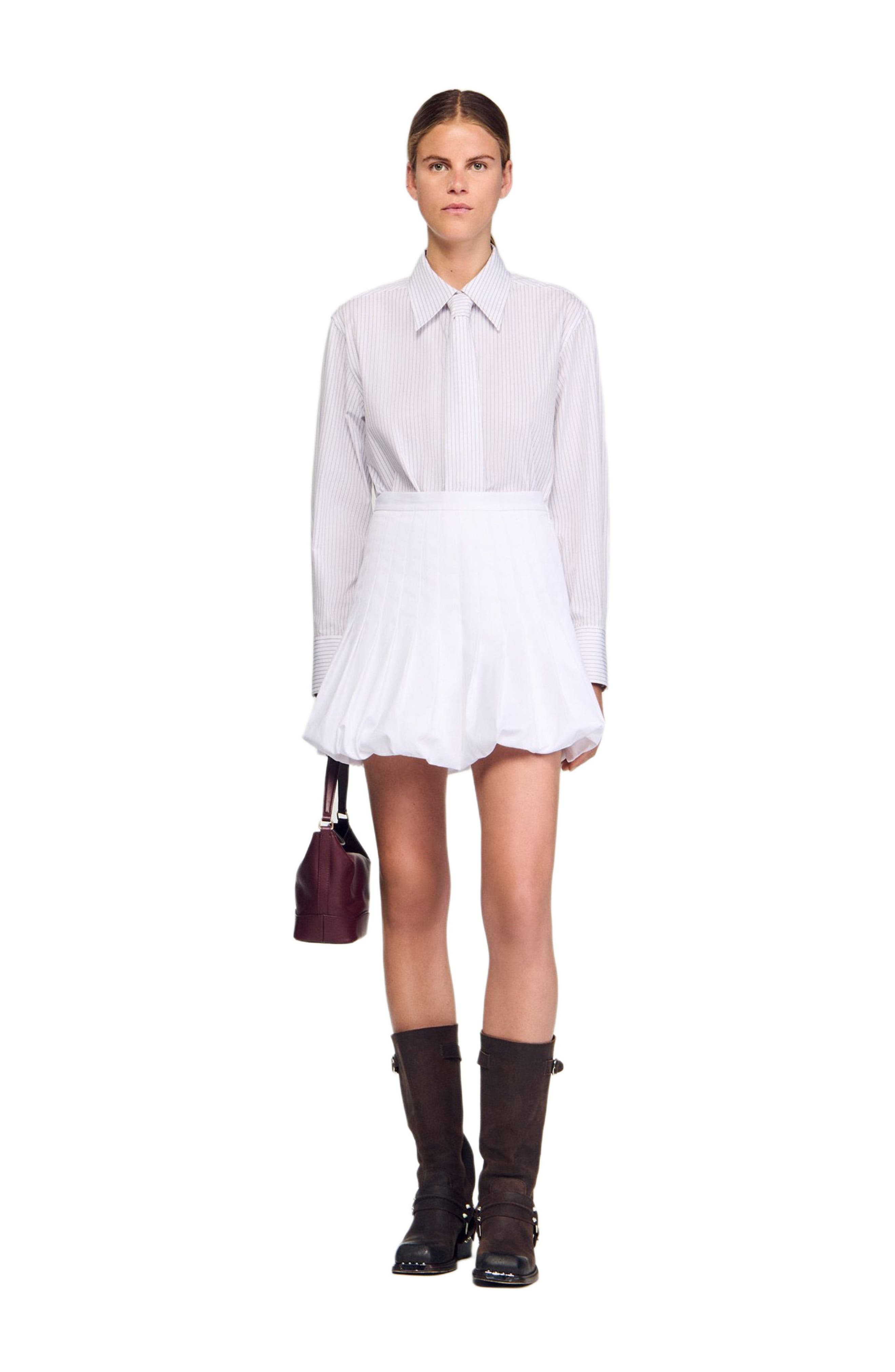SANDRO Striped shirt with detachable tie in White /Red at Nordstrom - 1