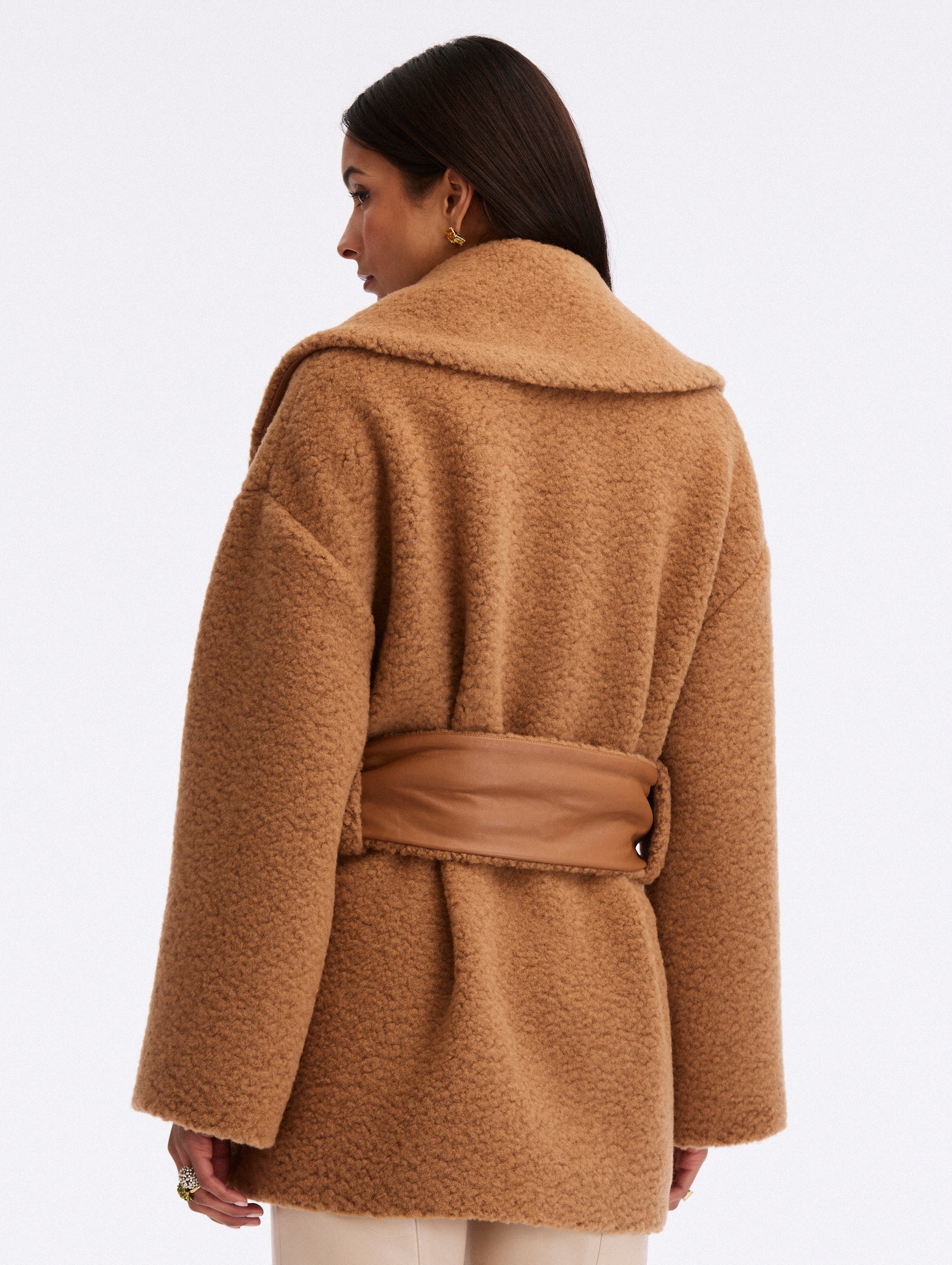 BRUSHED WOOL WRAP COAT - 3