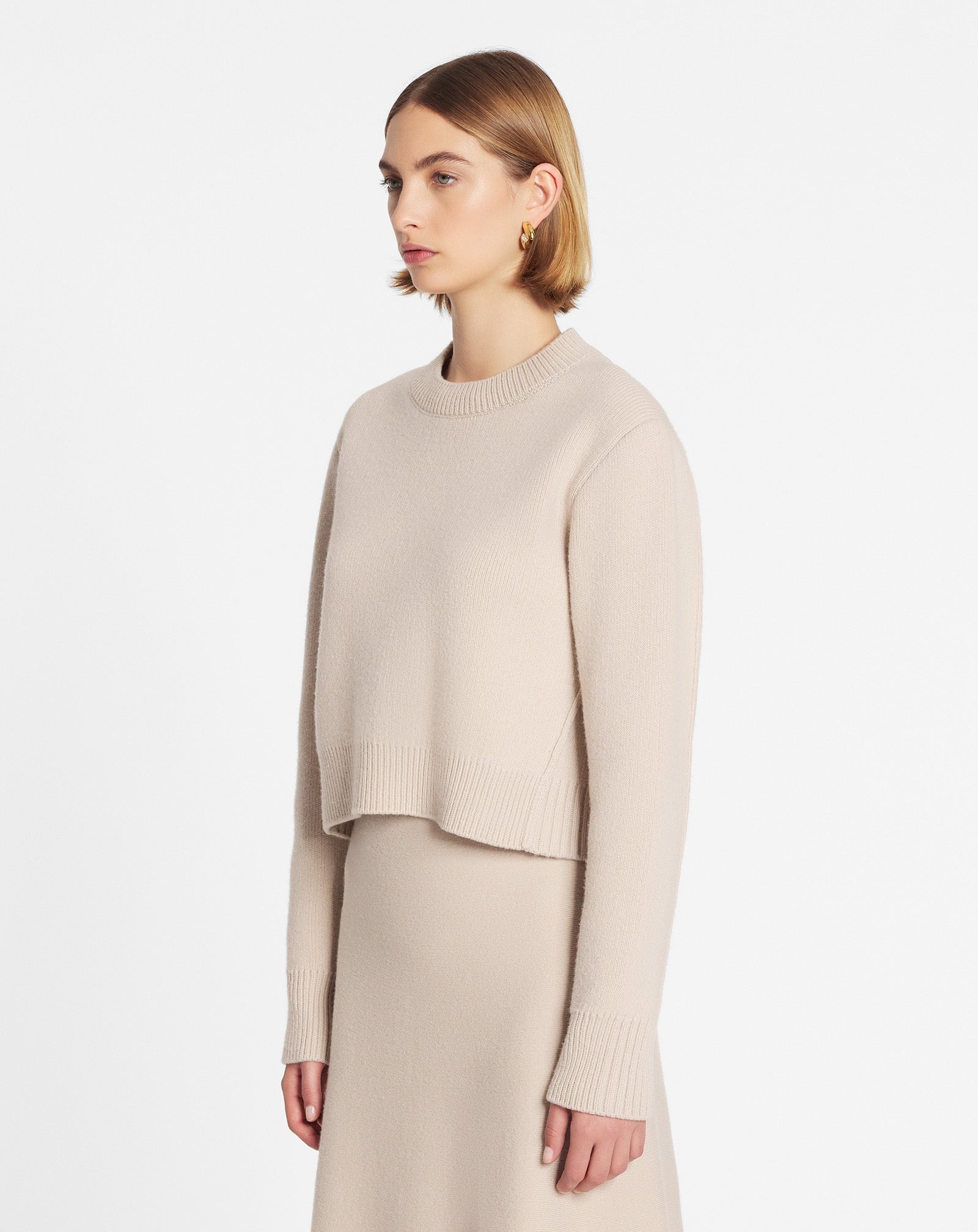 CROPPED WOOL AND CASHMERE CREWNECK SWEATER - 3