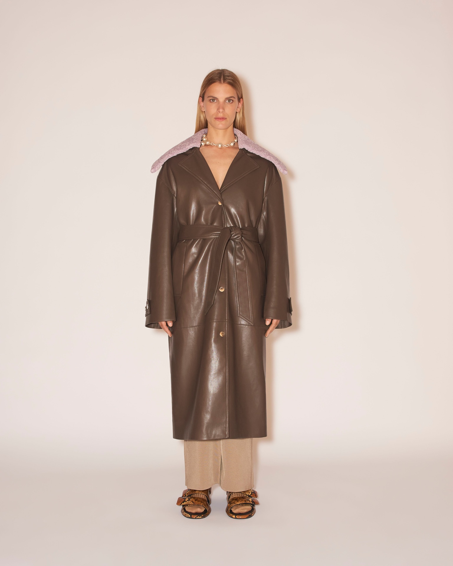 TRAVIS - Belted coat - Shiitake/lilac - 3