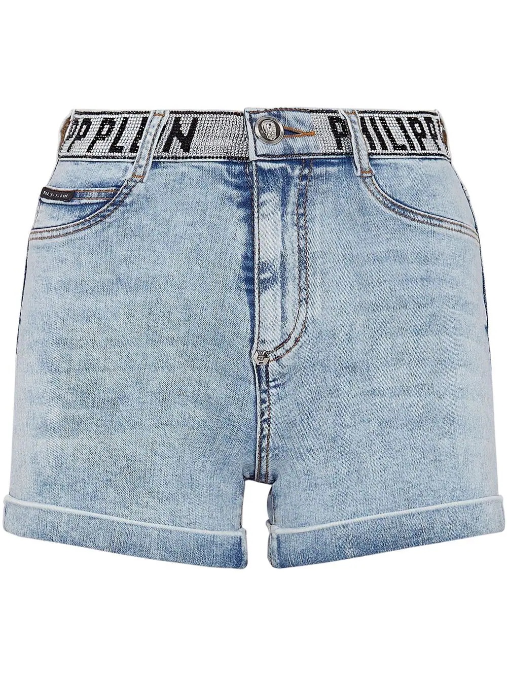 logo-waistband denim shorts - 1