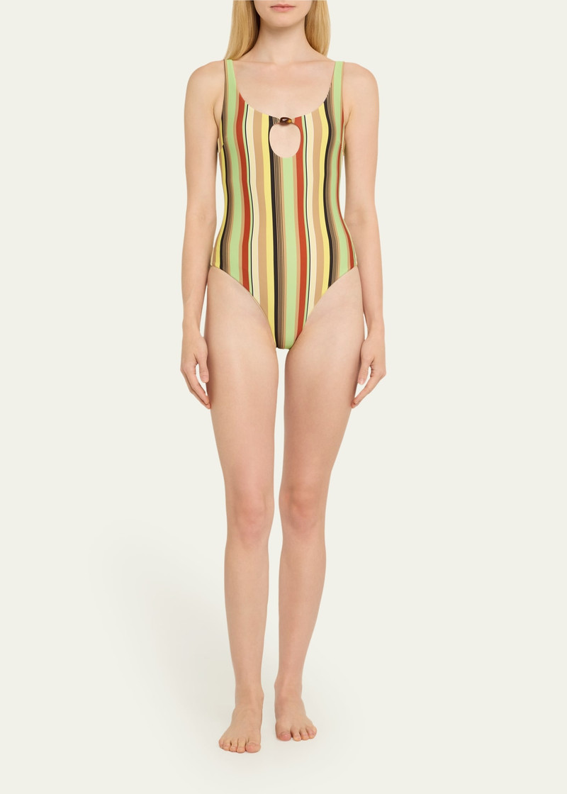 SIR. Palm Stripe Poolside Beaded One-Piece Swimsuit outlook