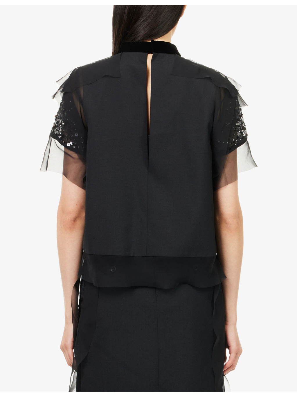 Short-Sleeve Layered Sequin-Embellished Top - 4
