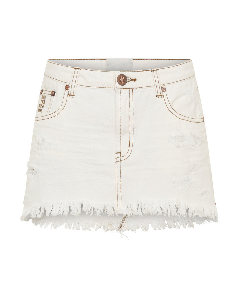 Junkyard Low Waist Messed Up Mini Denim Skirt - White Beauty 1