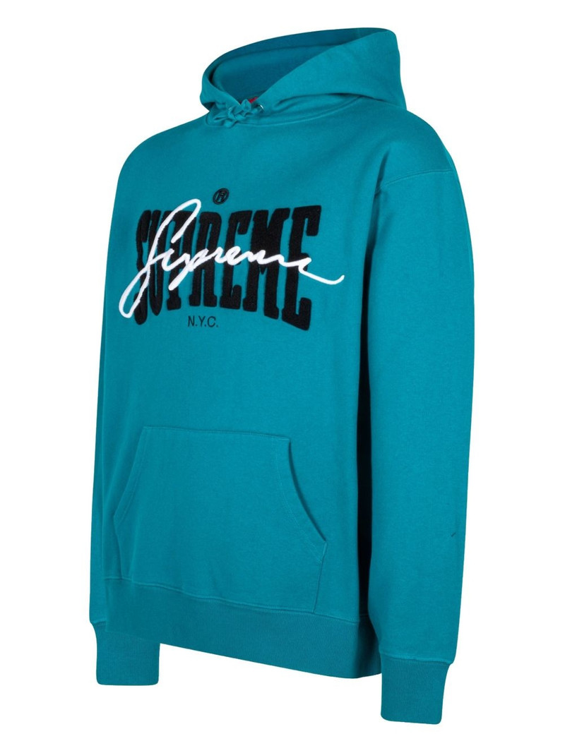 "SS 22 Dark Teal" chenille-embroidered hoodie 3