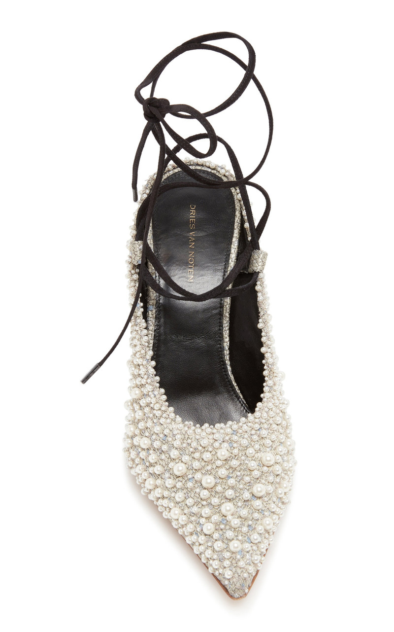 Pearl-Embellished Jacquard Pumps silver 5