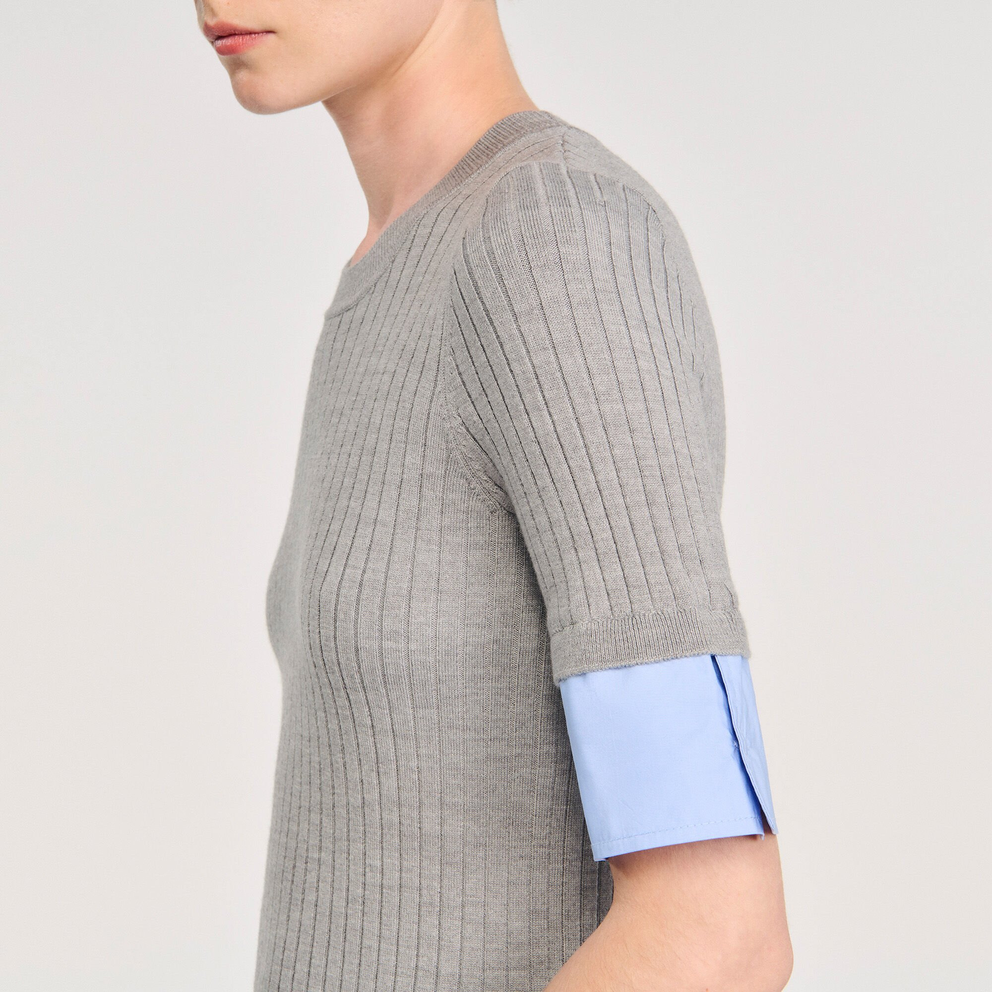 SWEATER WITH CONTRAST SHORT SLEEVES - 3