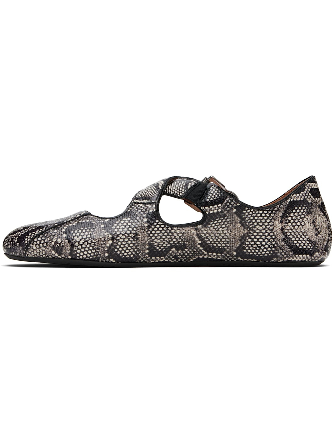 Black & White Criss Cross Snake Ballerina Flats - 3