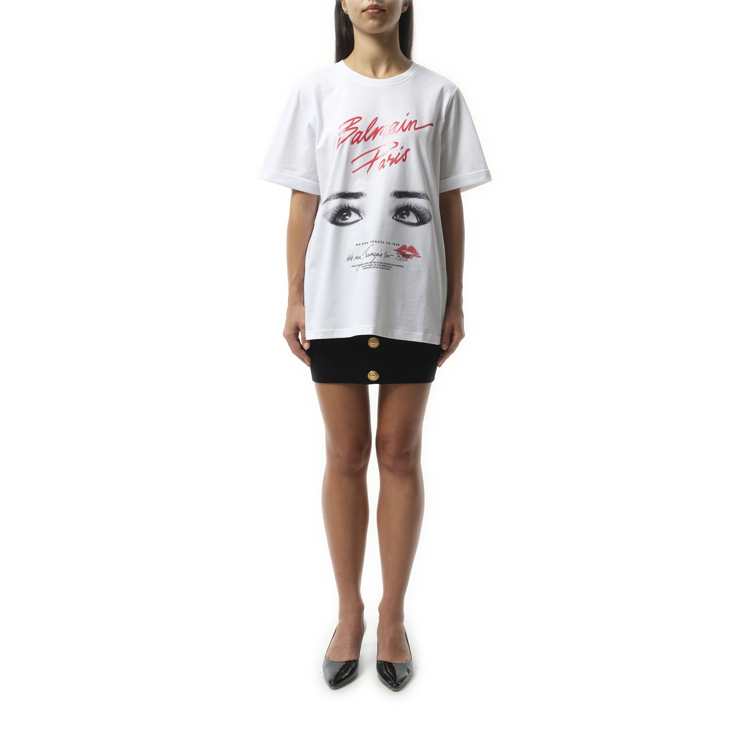 Balmain Paris Eyes Print T-Shirt in White - 4