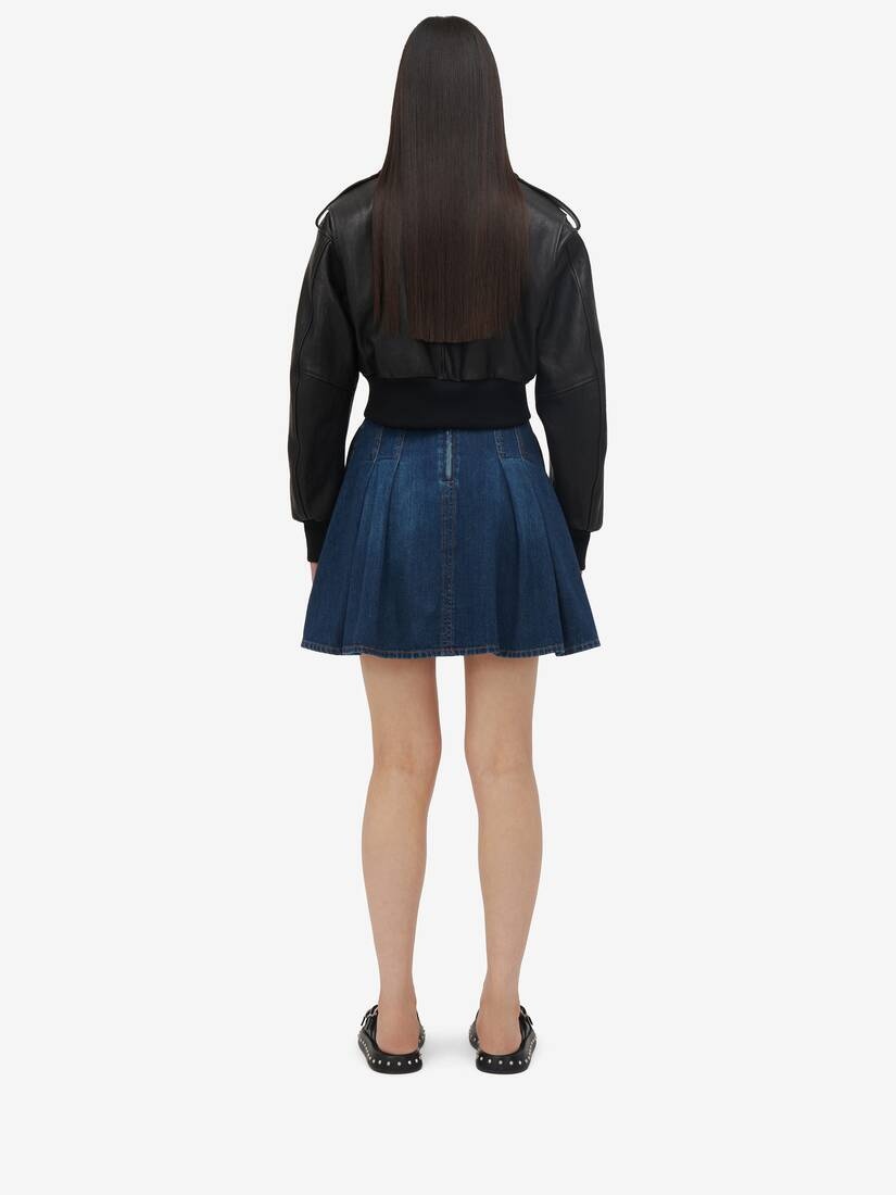 Women's Cropped Aviator Bomber Jacket in Black - 6