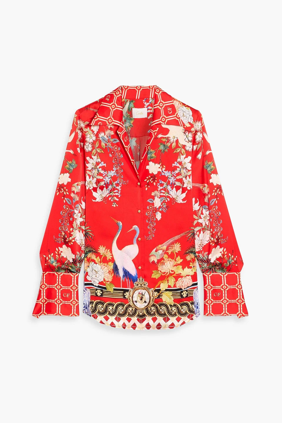 Crystal-embellished printed silk-satin shirt - 1