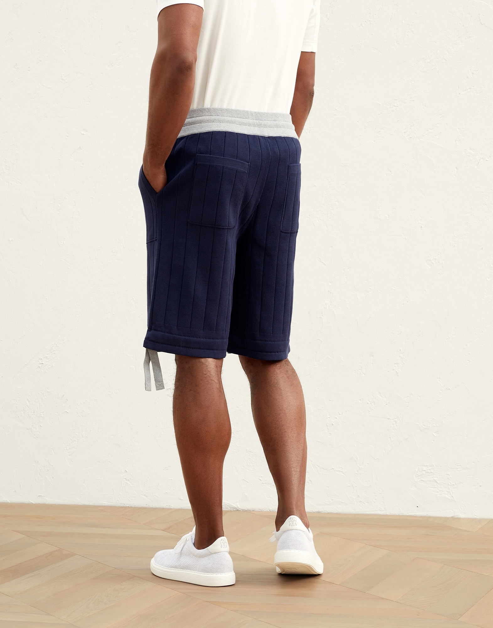 Cotton flat rib knit Bermuda shorts with drawstring cuffs - 2
