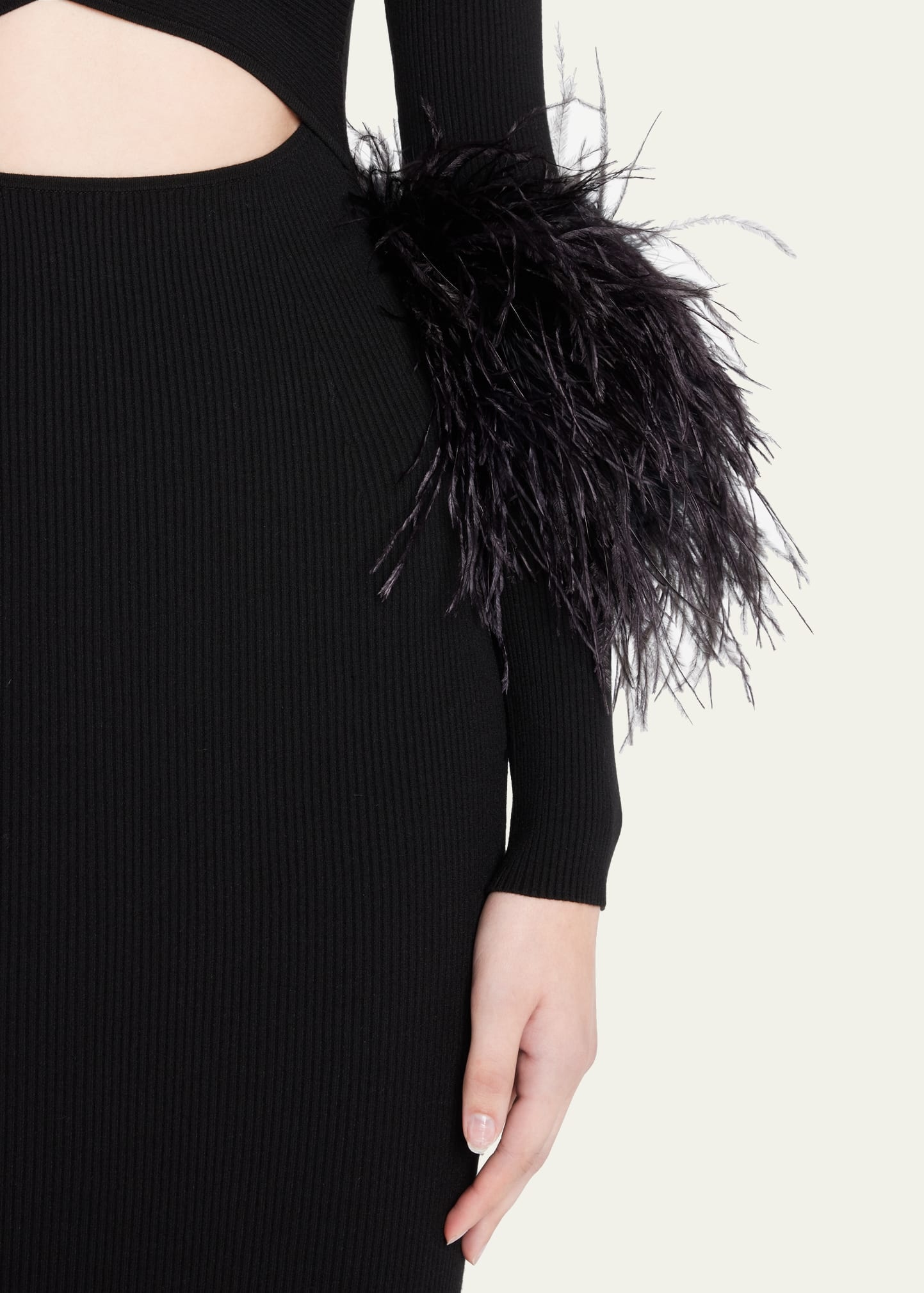 Criss-Cross Cutout Midi Dress w/ Feather Trim - 5