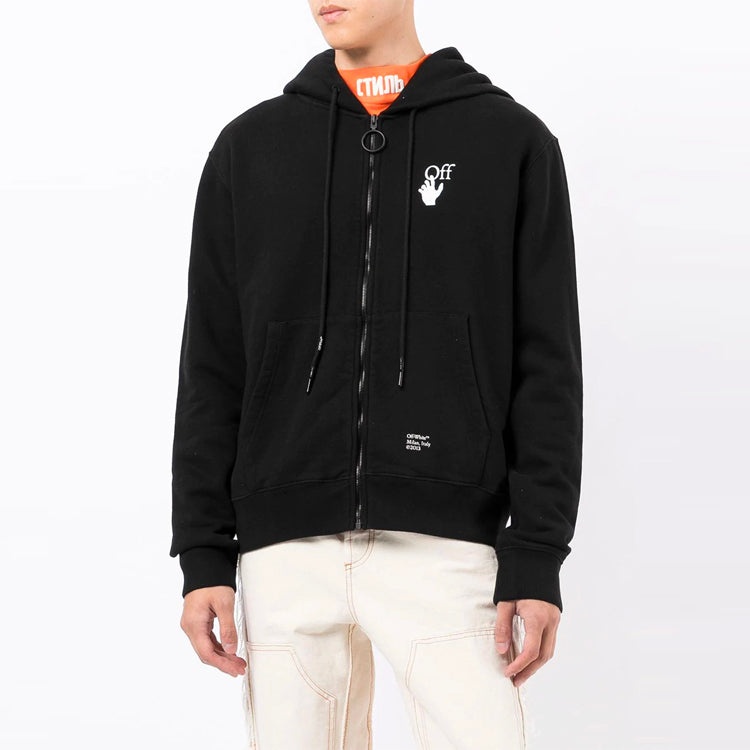 Off-White FW21 Pattern Printing Zipper Hooded Jacket Loose Fit Black OMBE001F21FLE0091001 - 4