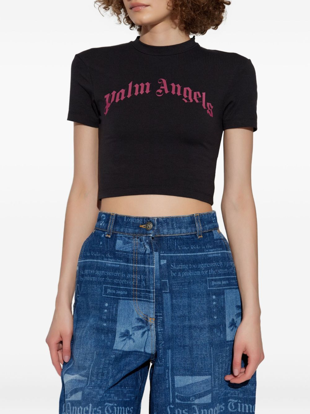 logo-print cropped T-shirt - 3