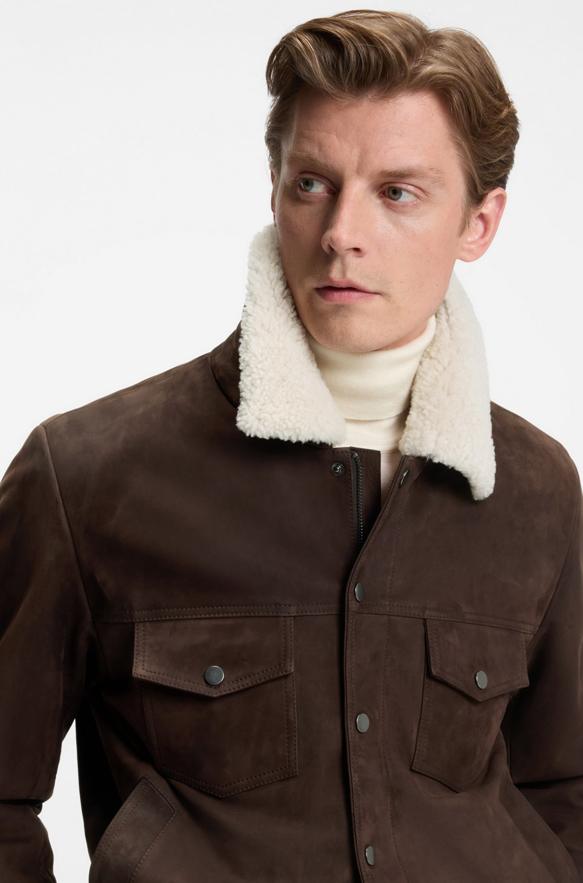 BECKHAM X BOSS LEATHER JACKET WITH FUR COLLAR - 5