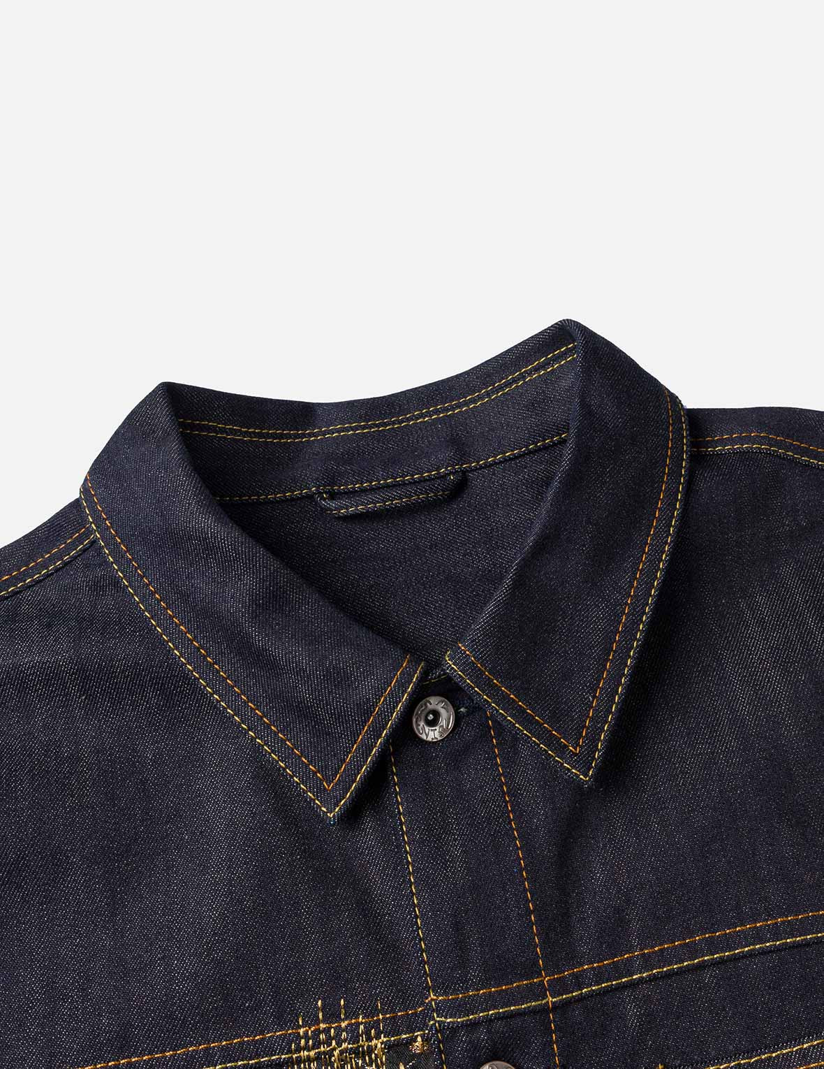 Multi-Pocket with Brocade Patch Relax Fit Denim Jacket - 7