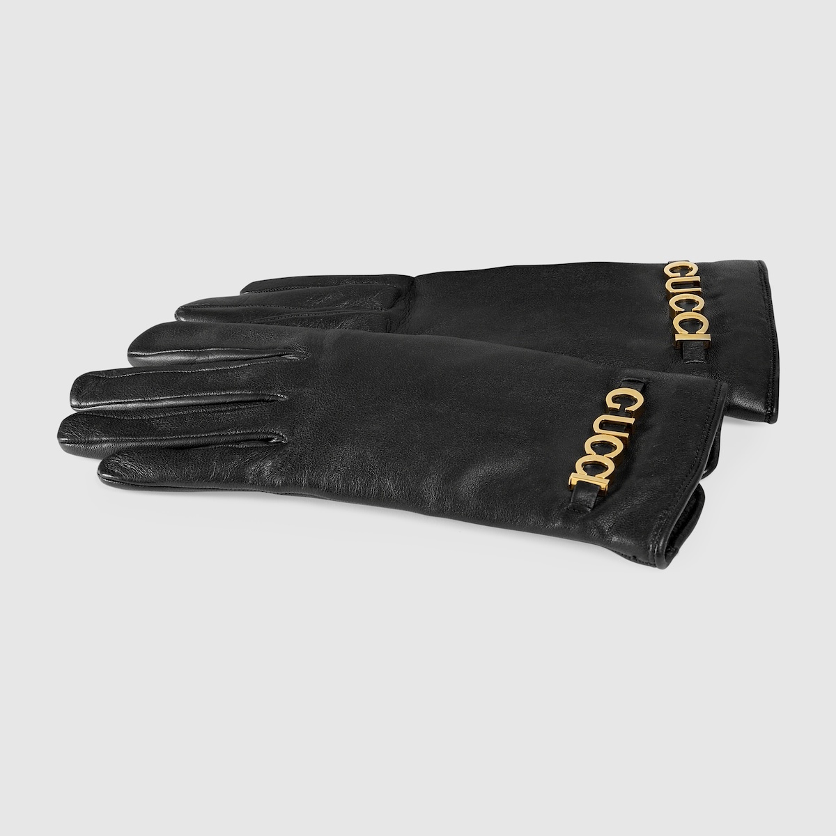 Leather gloves with Gucci script - 2