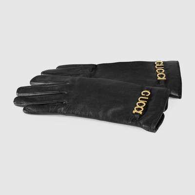GUCCI Leather gloves with Gucci script outlook